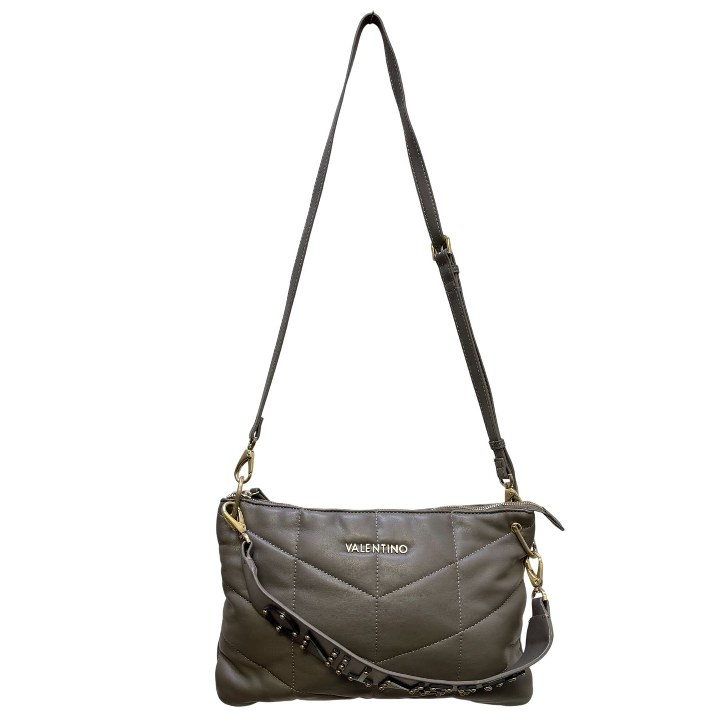 Valentino Vegan Leather Crossbody Bag In Grey With Gold Hardware