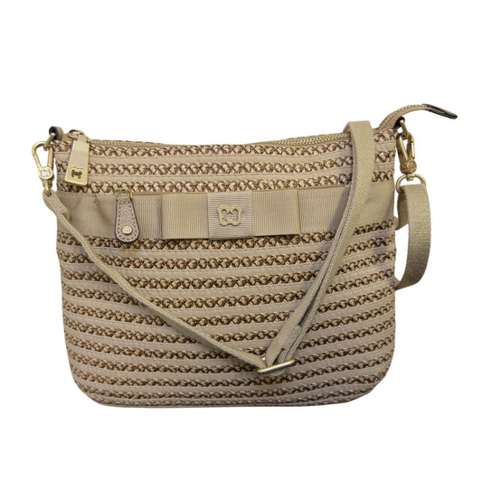 Eric Javits Crossbody Handbag Cream & Tan Braided Pattern With Adjustable Strap