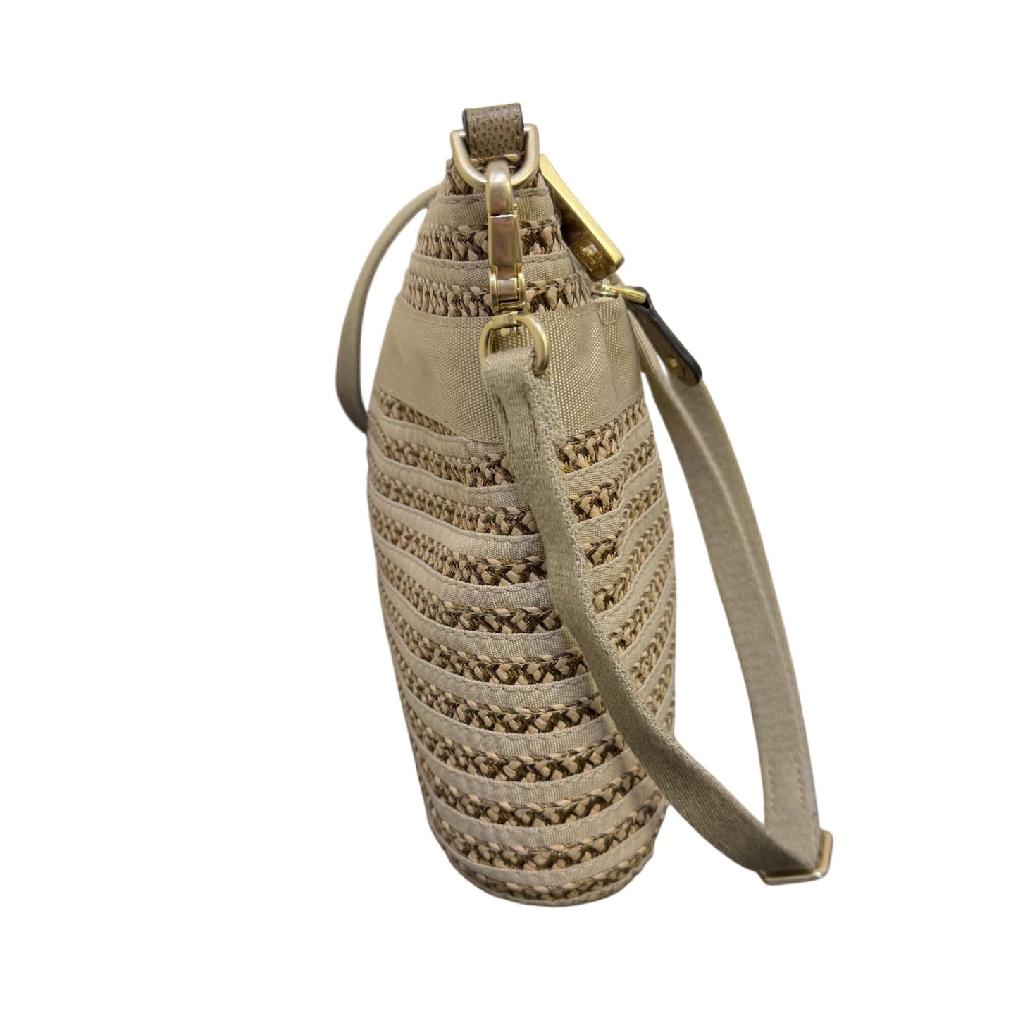 Eric Javits Crossbody Handbag Cream & Tan Braided Pattern With Adjustable Strap