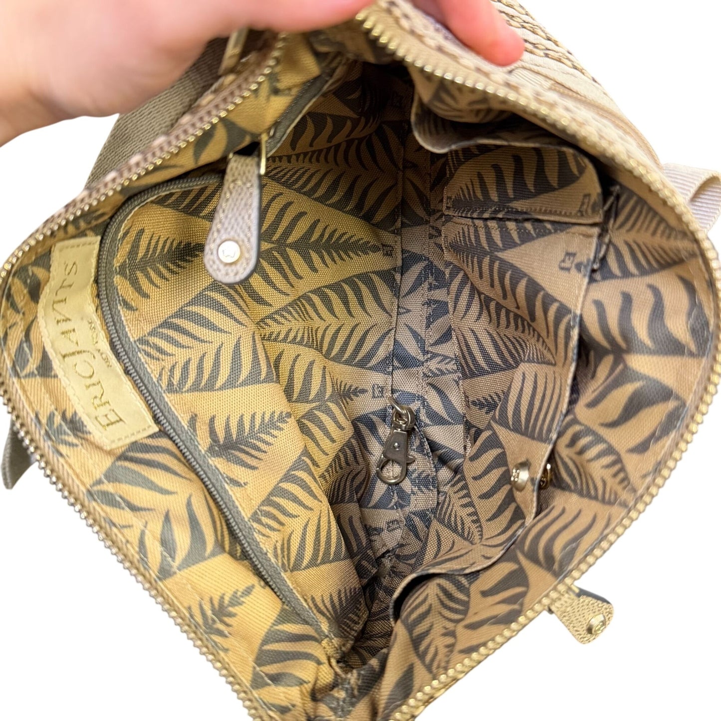 Eric Javits Crossbody Handbag Cream & Tan Braided Pattern With Adjustable Strap