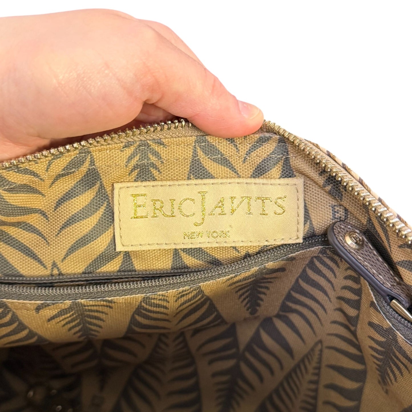 Eric Javits Crossbody Handbag Cream & Tan Braided Pattern With Adjustable Strap