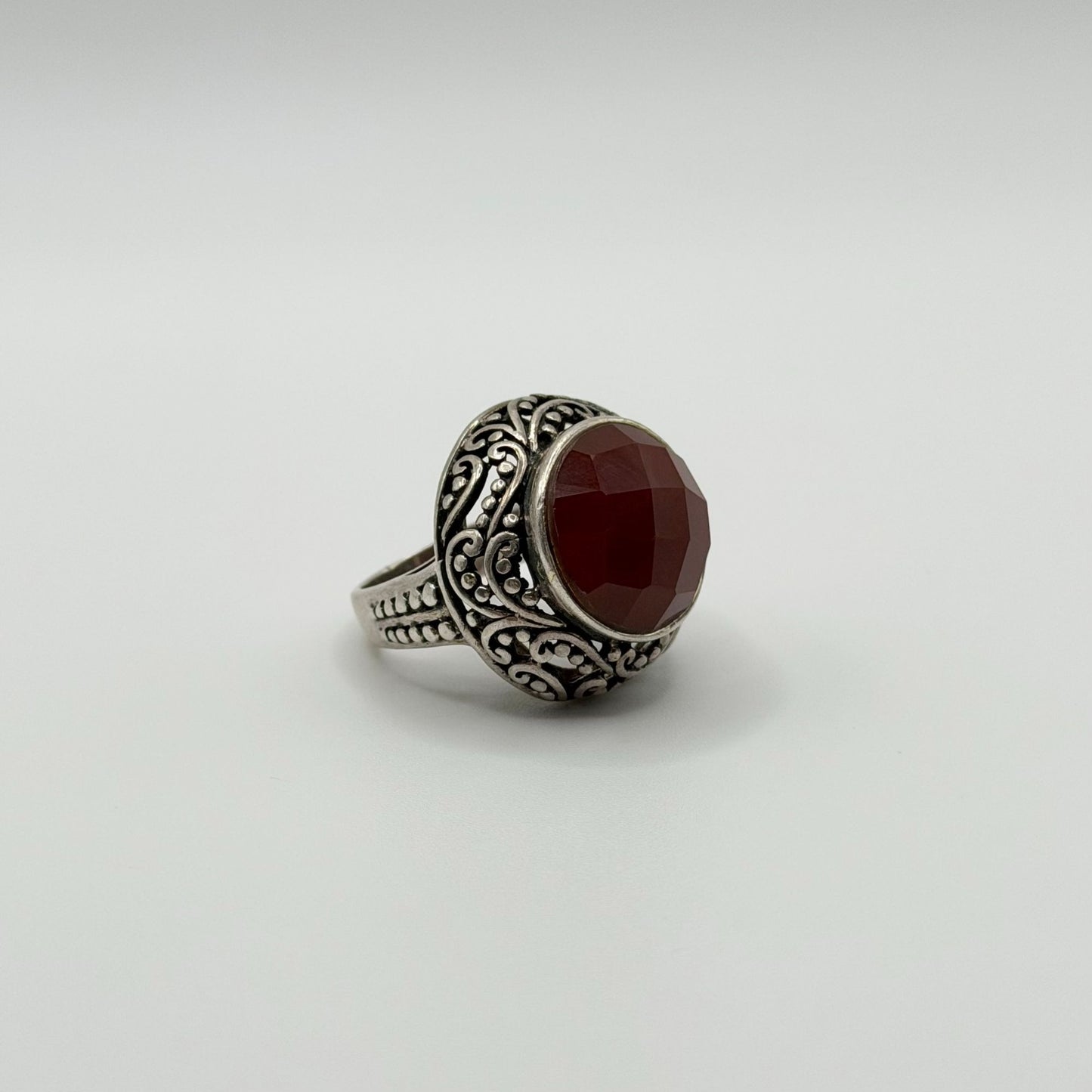 CFJ Sterling Silver 925 Faceted Large Carnelian Ring Size 7
