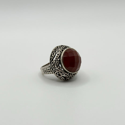 CFJ Sterling Silver 925 Faceted Large Carnelian Ring Size 7