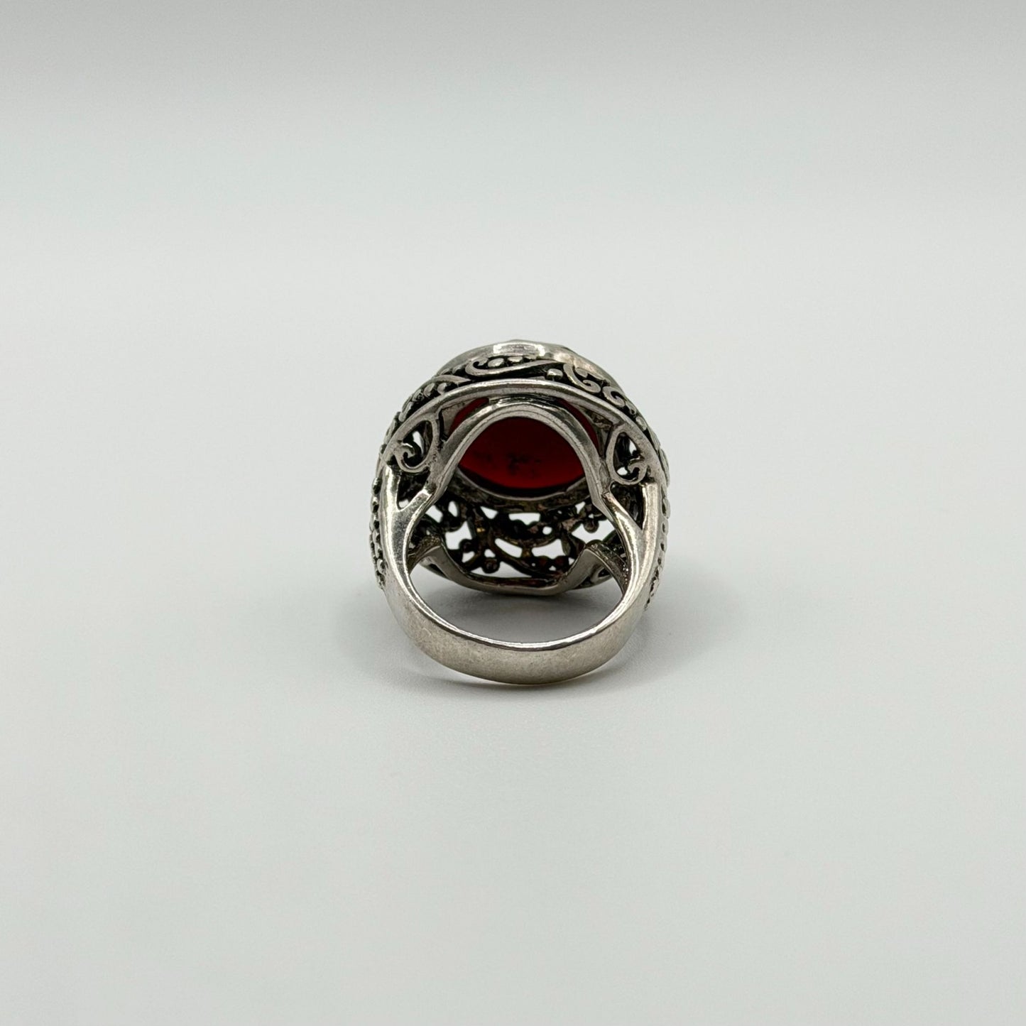 CFJ Sterling Silver 925 Faceted Large Carnelian Ring Size 7