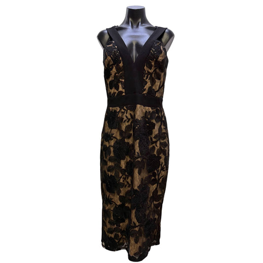 NWT Dress The Population Black & Nude Lace Overlay Midi Dress M