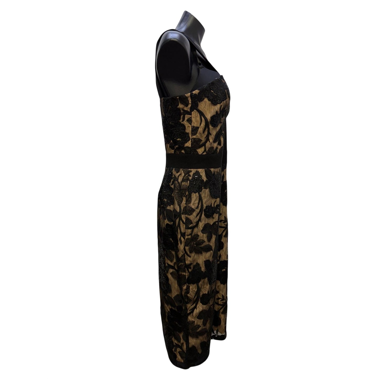 NWT Dress The Population Black & Nude Lace Overlay Midi Dress M