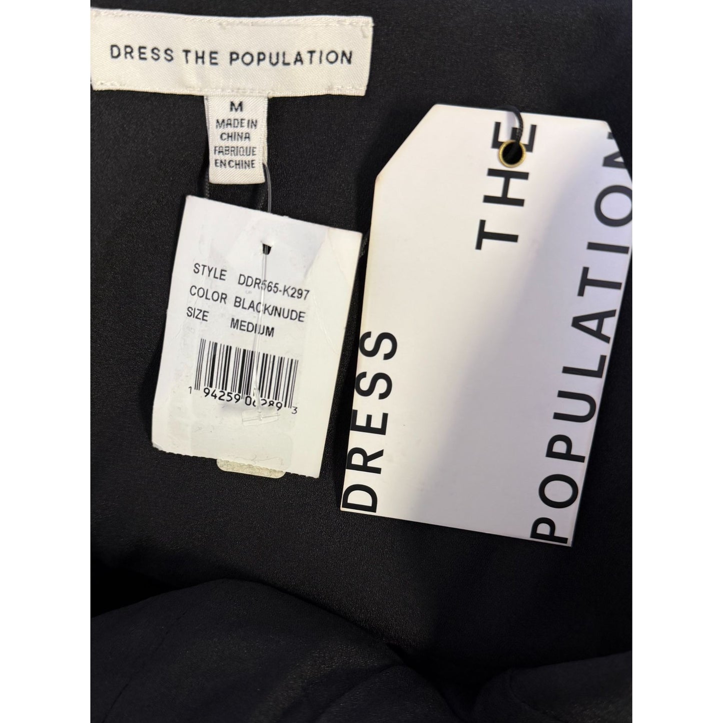 NWT Dress The Population Black & Nude Lace Overlay Midi Dress M
