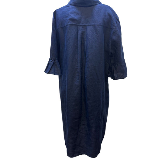 Chicos Navy Fluted Sleeve Linen Dress Size 3.5/18