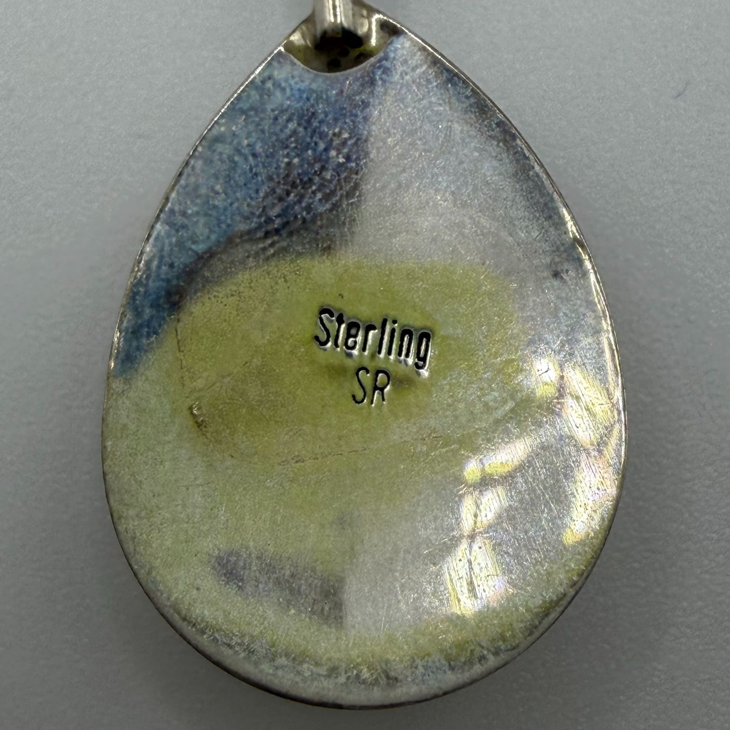 Vintage Sterling Silver Onyx Teardrop Pendant Necklace
