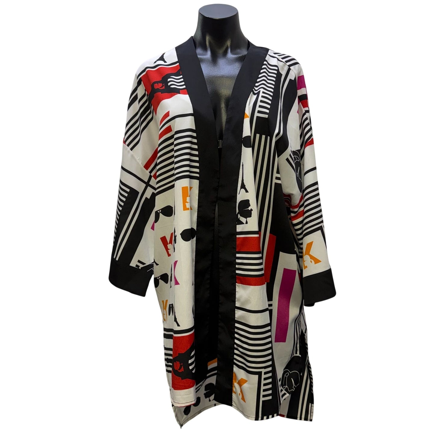 Karl Lagerfeld Paris Open Graphic Duster Jacket Black Multi M