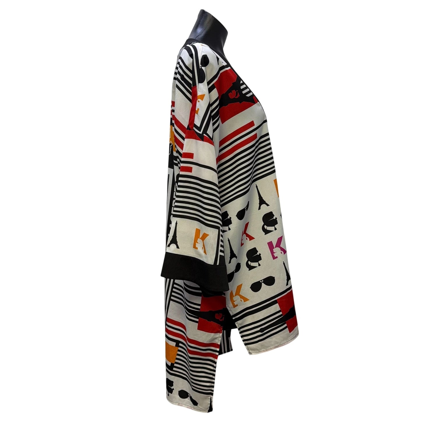 Karl Lagerfeld Paris Open Graphic Duster Jacket Black Multi M