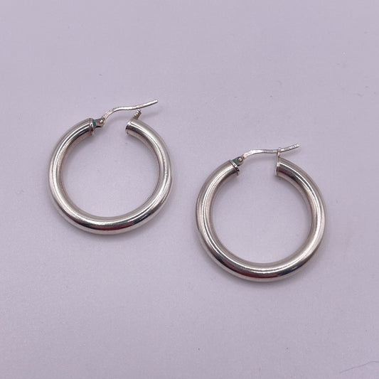 Sterling Silver 925 Classic Hoop Earrings 1.25 Inch Diameter