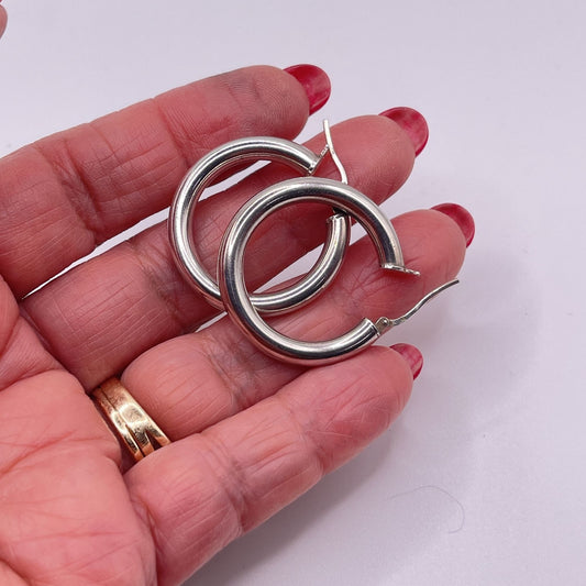 Sterling Silver 925 Classic Hoop Earrings 1.25 Inch Diameter