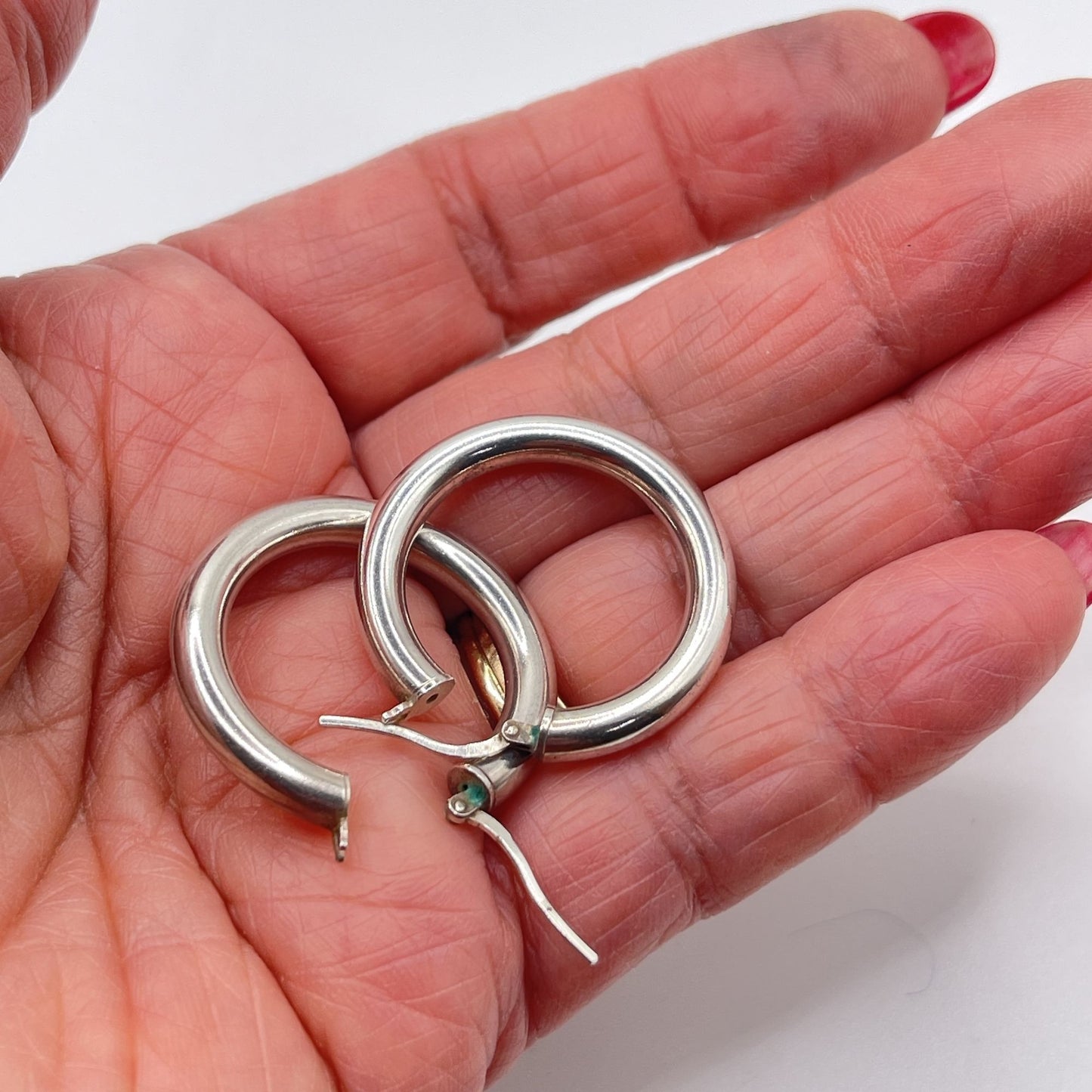 Sterling Silver 925 Classic Hoop Earrings 1.25 Inch Diameter