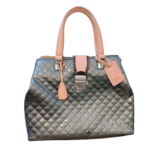 Consuela Luxury Quilted Leather Handbag With Tan Handles & Logo Tag