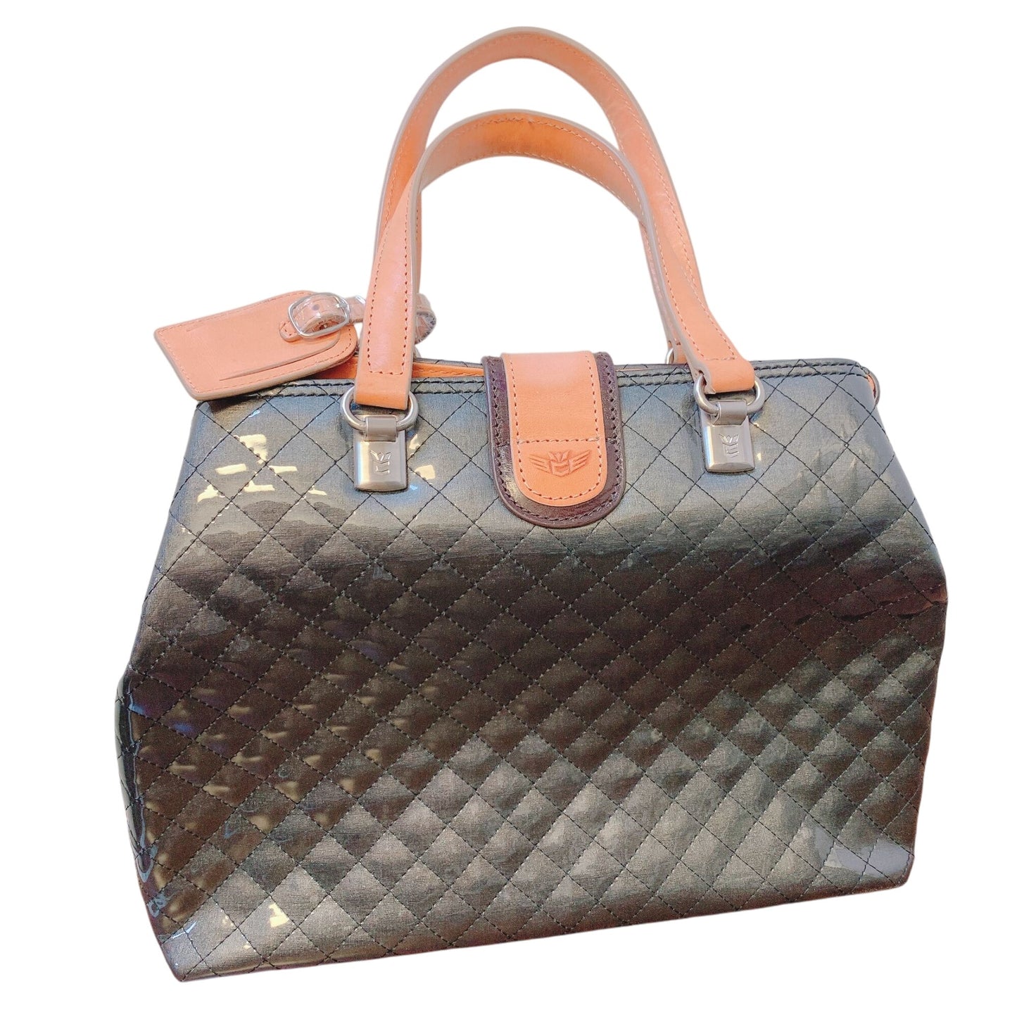 Consuela Luxury Quilted Leather Handbag With Tan Handles & Logo Tag