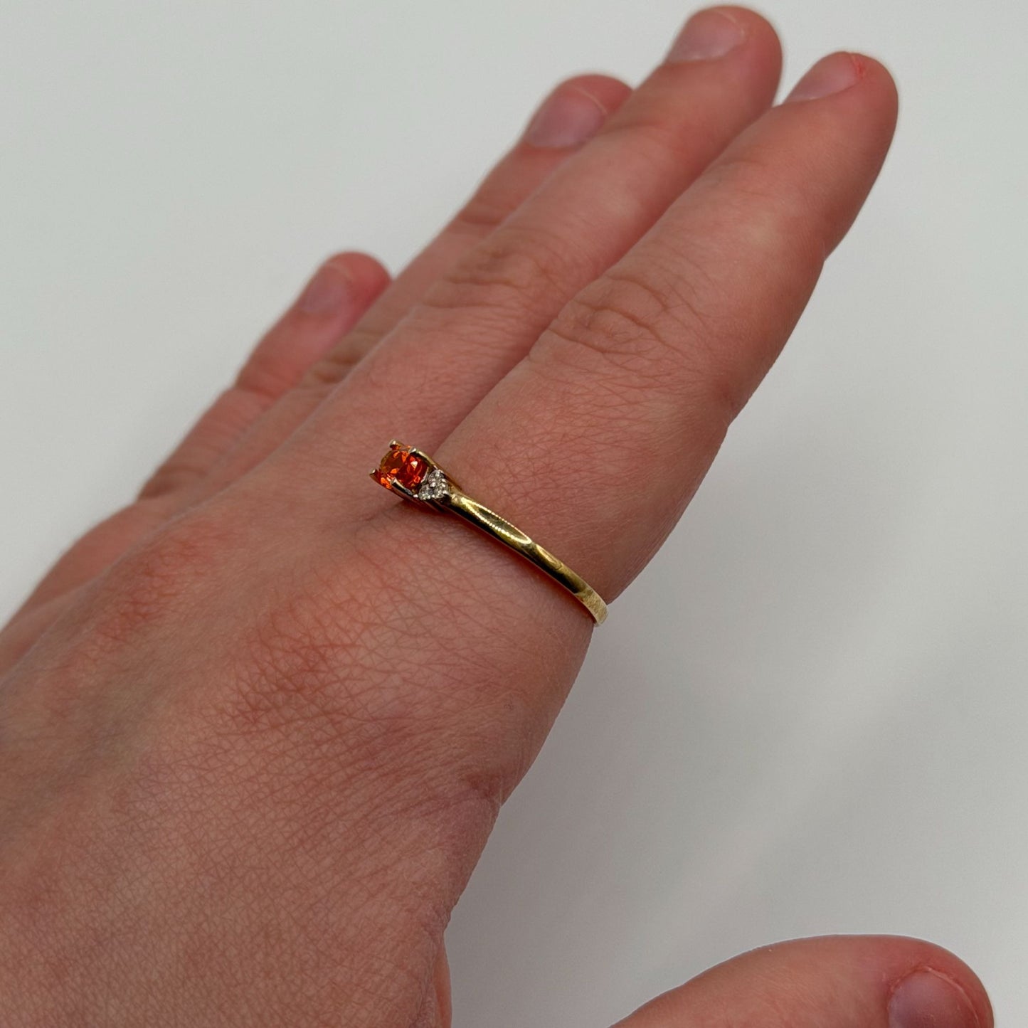 Natural Citrine Diamond Solid 14K Yellow Gold Stud Ring Size 7.5