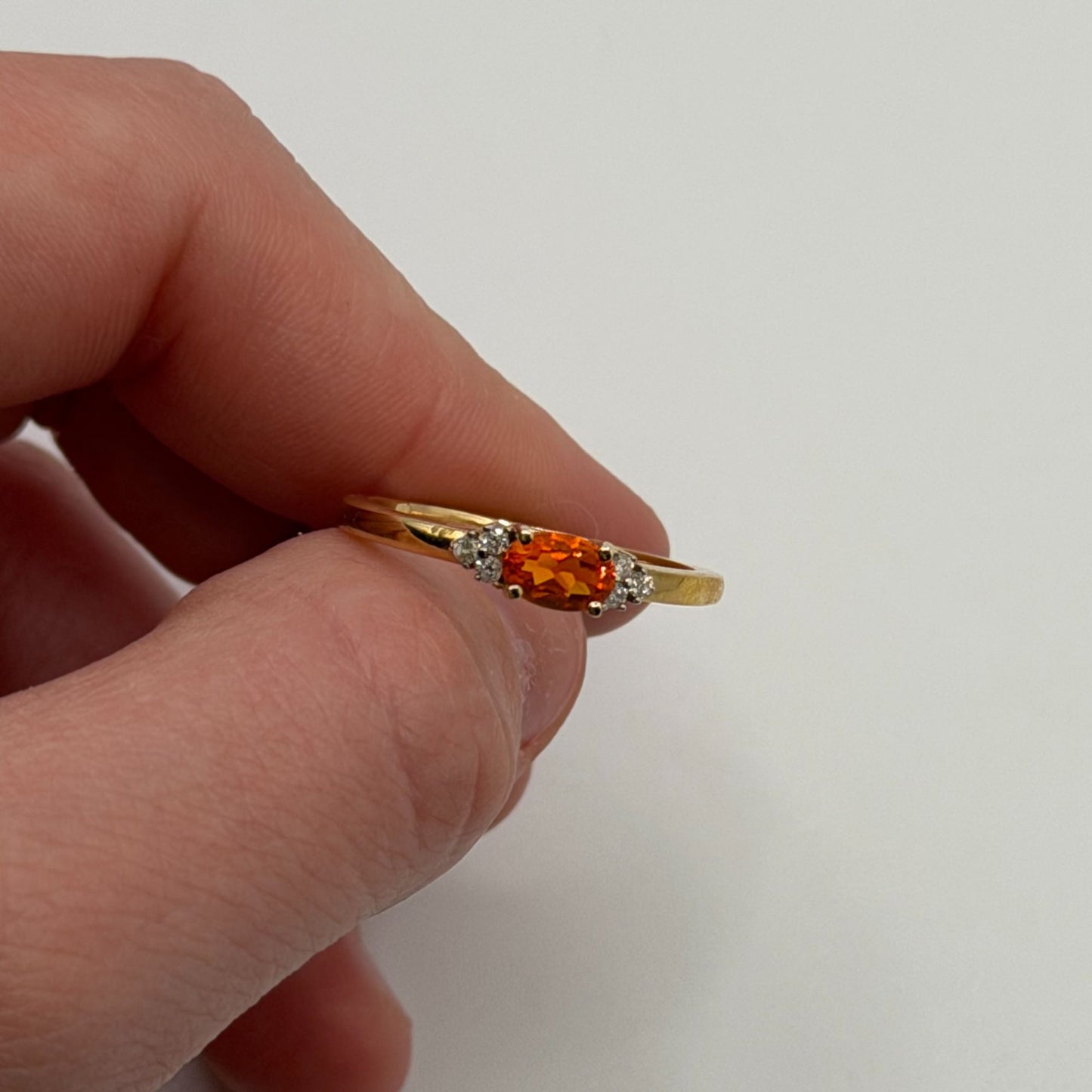 Natural Citrine Diamond Solid 14K Yellow Gold Stud Ring Size 7.5