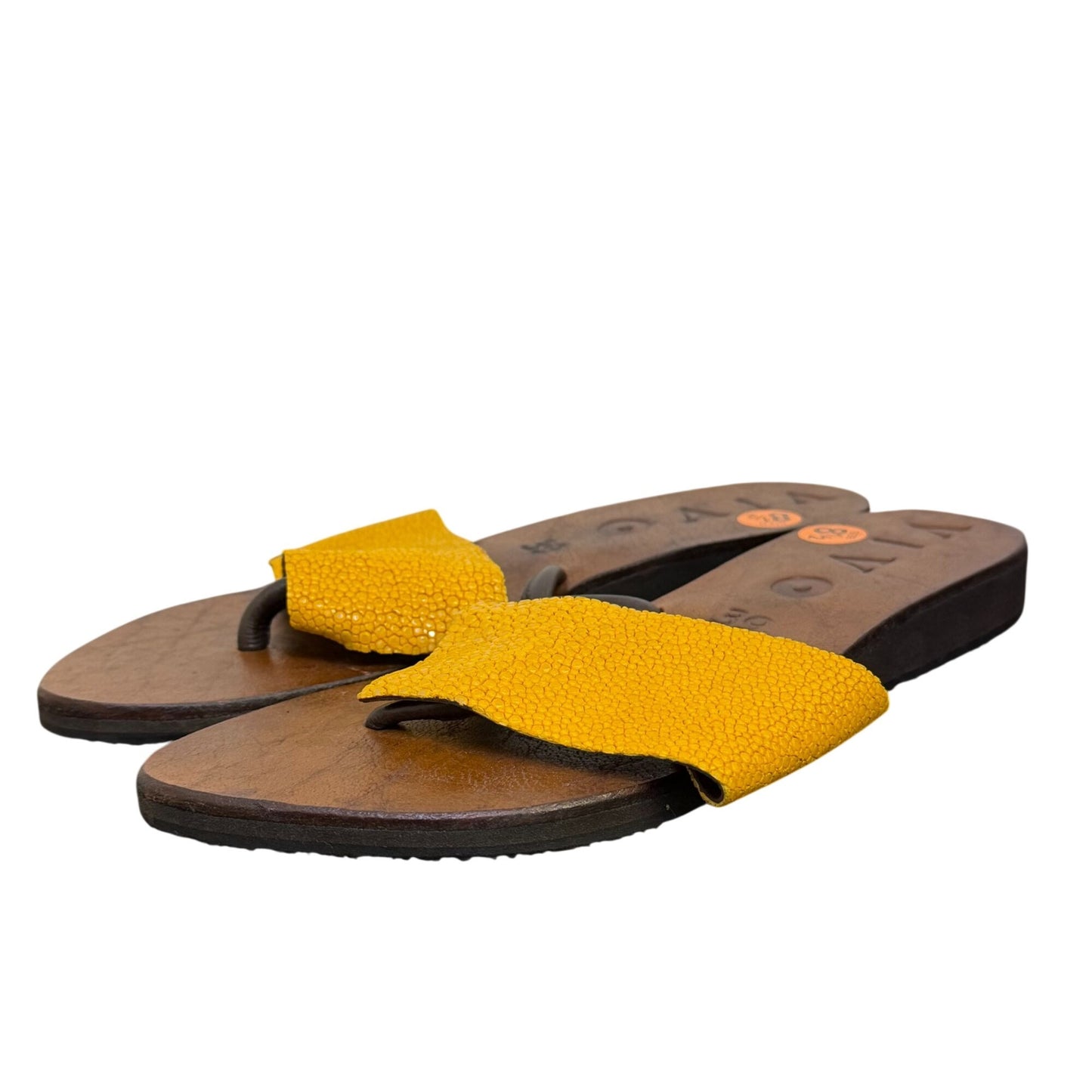Vivo Finger Shagreen Sandals Ochre Yellow Leather Flat Thong Size 8.5 EU 39