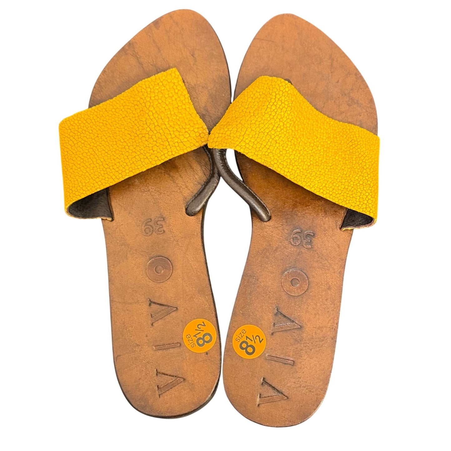 Vivo Finger Shagreen Sandals Ochre Yellow Leather Flat Thong Size 8.5 EU 39