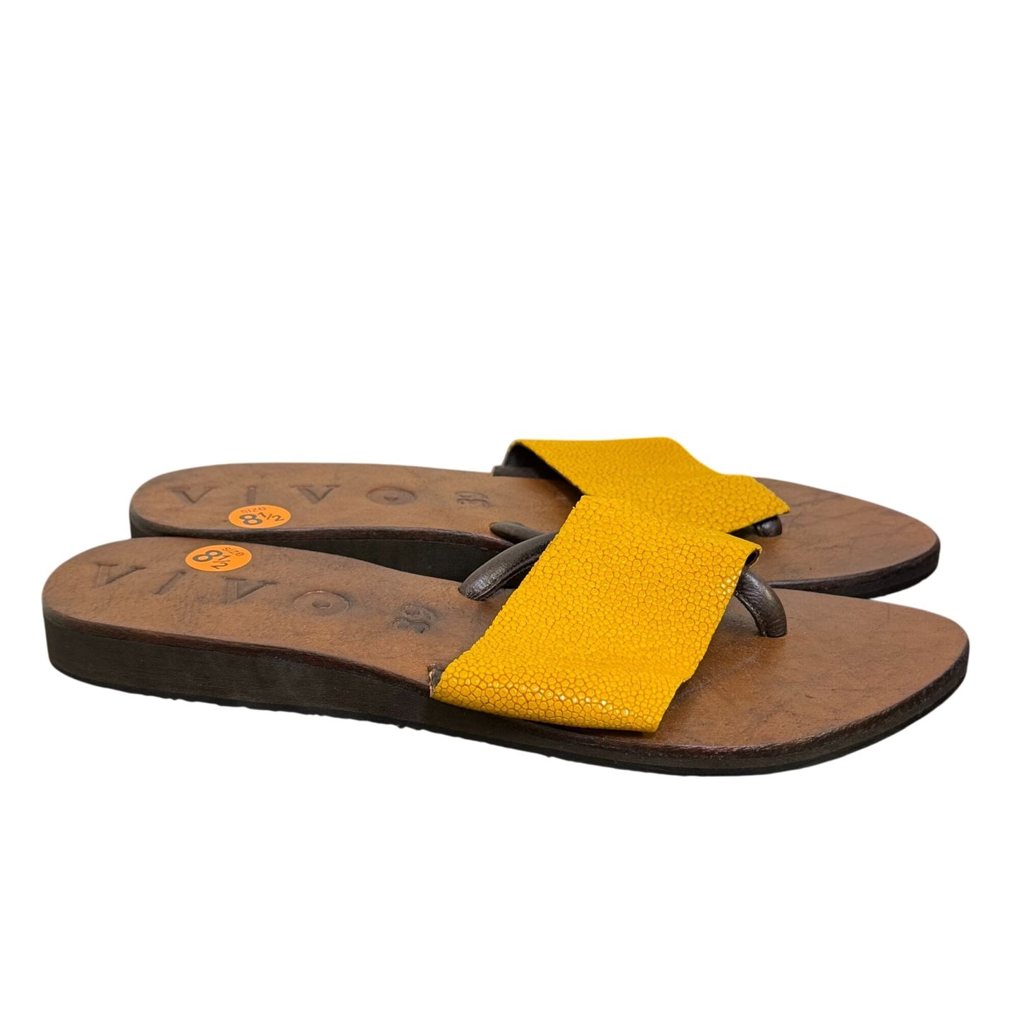 Vivo Finger Shagreen Sandals Ochre Yellow Leather Flat Thong Size 8.5 EU 39