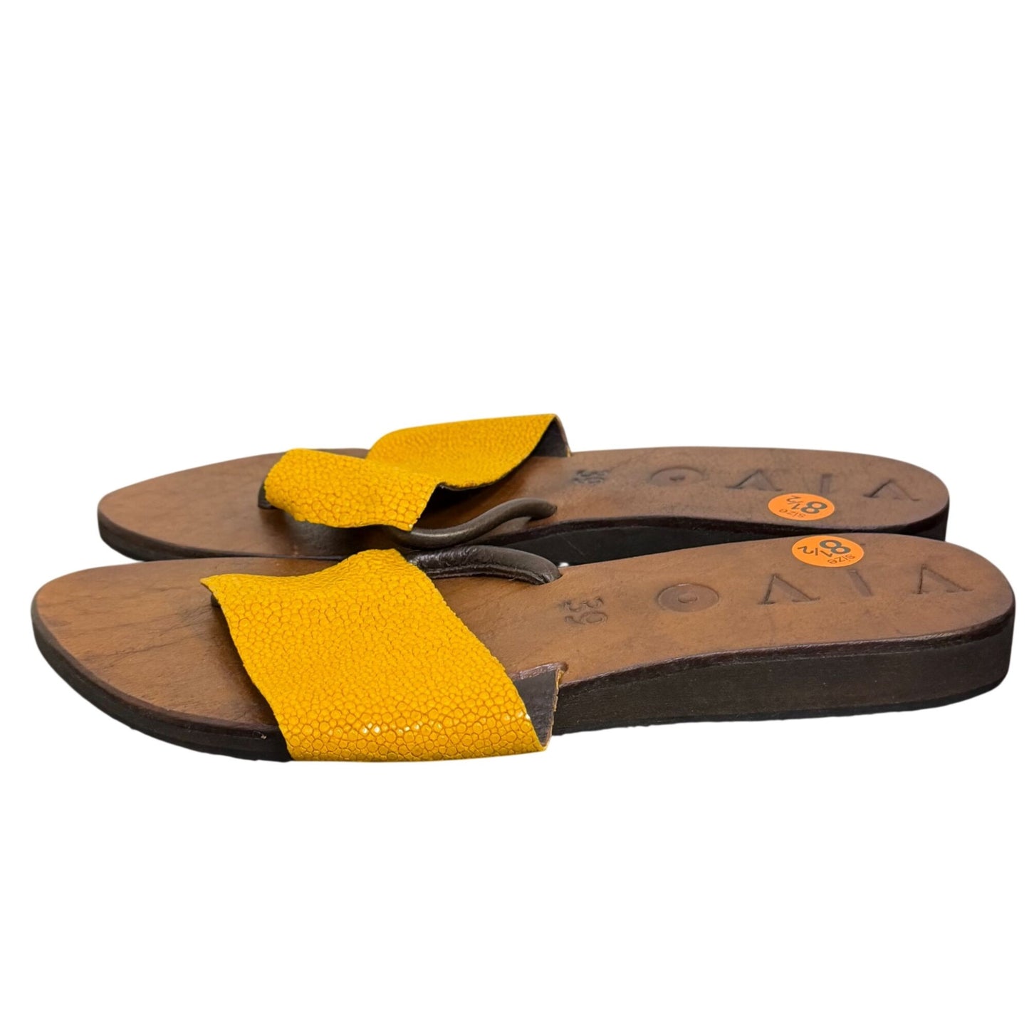 Vivo Finger Shagreen Sandals Ochre Yellow Leather Flat Thong Size 8.5 EU 39