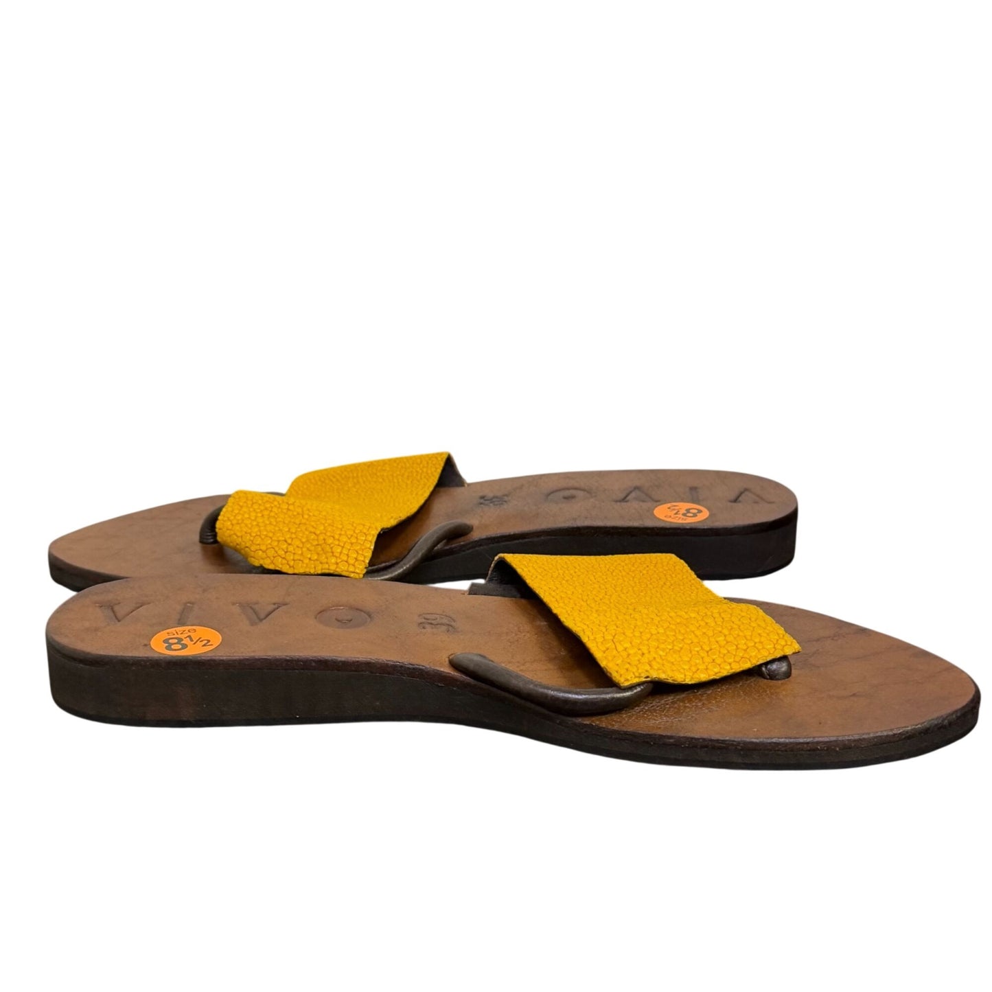 Vivo Finger Shagreen Sandals Ochre Yellow Leather Flat Thong Size 8.5 EU 39