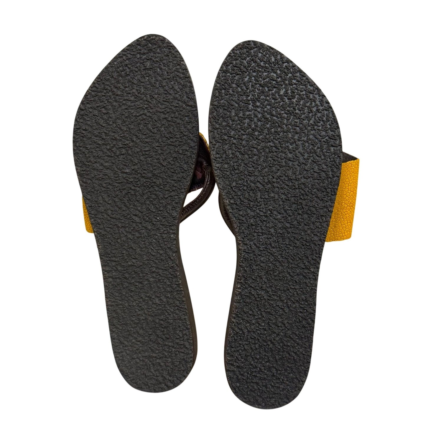 Vivo Finger Shagreen Sandals Ochre Yellow Leather Flat Thong Size 8.5 EU 39