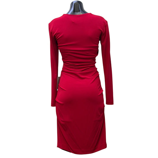 NWT Nicole Miller Red Long Sleeve Ruched Stretch Dress Size L