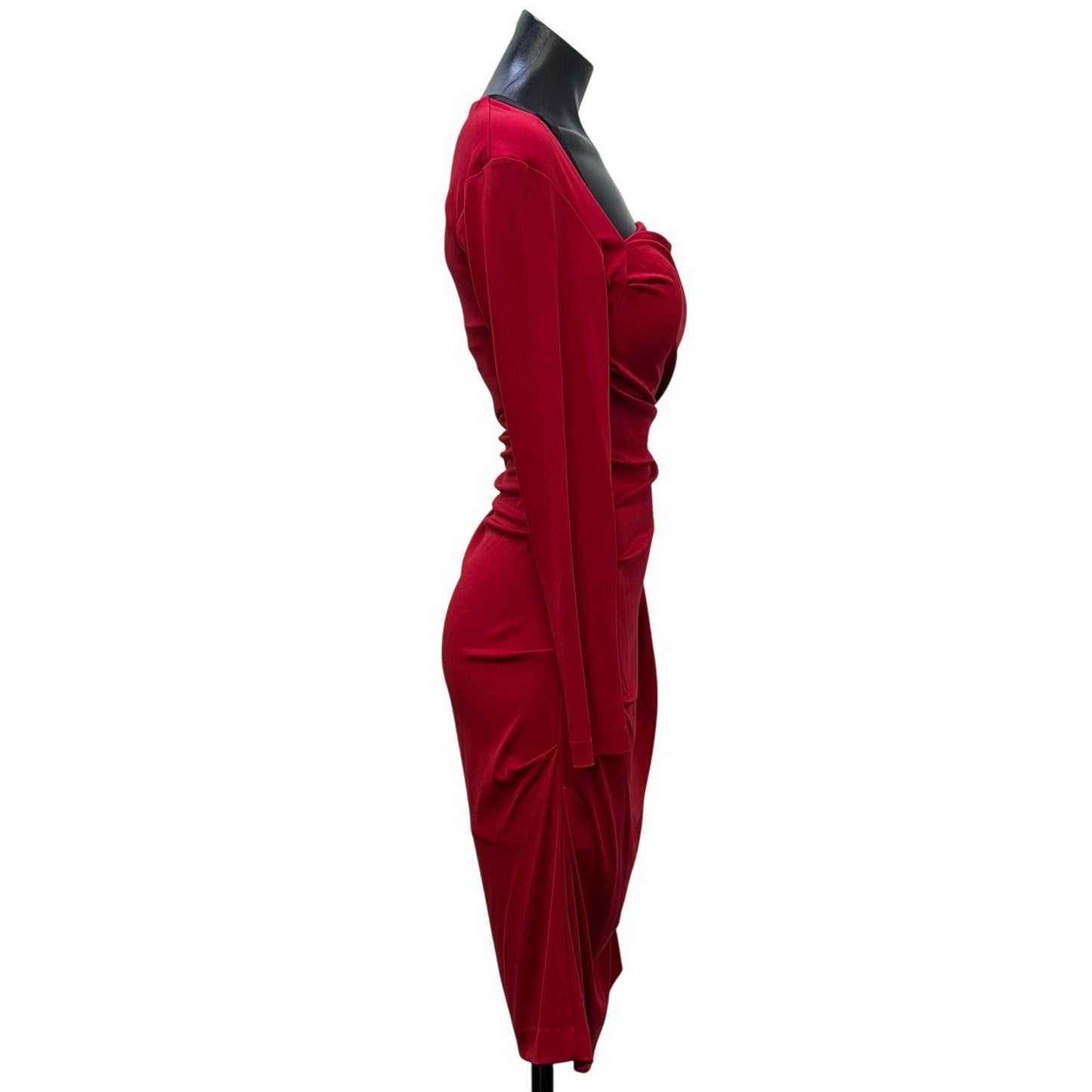 NWT Nicole Miller Red Long Sleeve Ruched Stretch Dress Size L