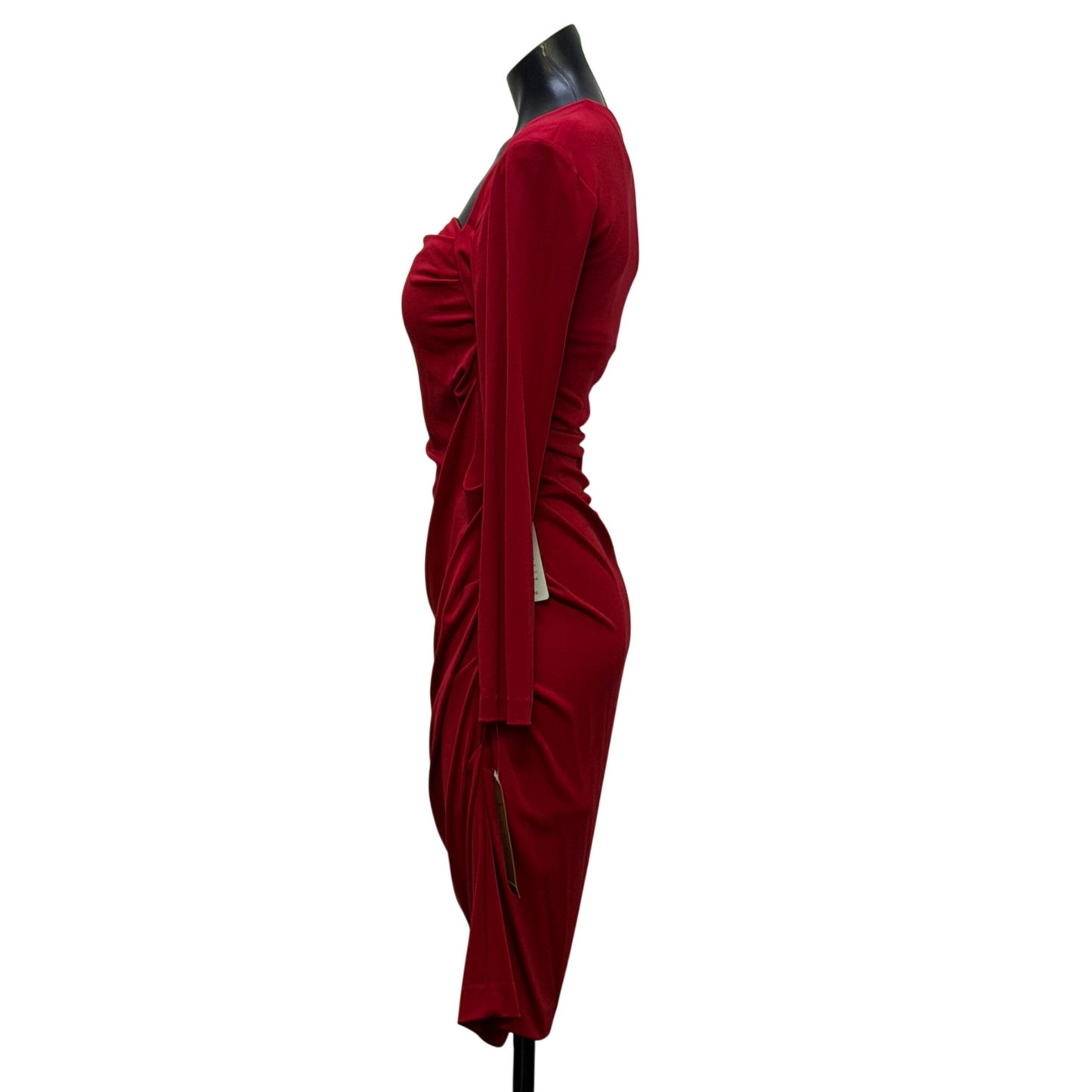 NWT Nicole Miller Red Long Sleeve Ruched Stretch Dress Size L