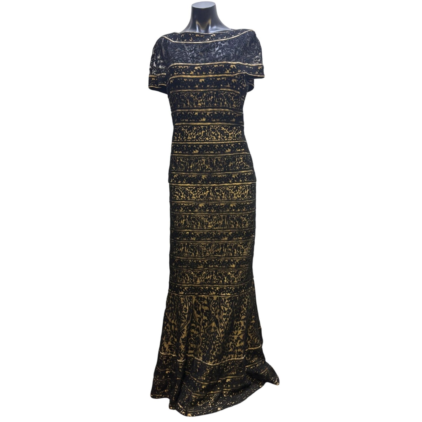 Tadashi Shoji Lace Maxi Dress Black & Cream Size 12