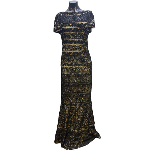 Tadashi Shoji Lace Maxi Dress Black & Cream Size 12