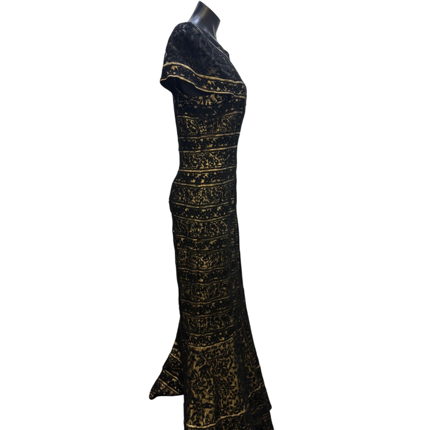 Tadashi Shoji Lace Maxi Dress Black & Cream Size 12