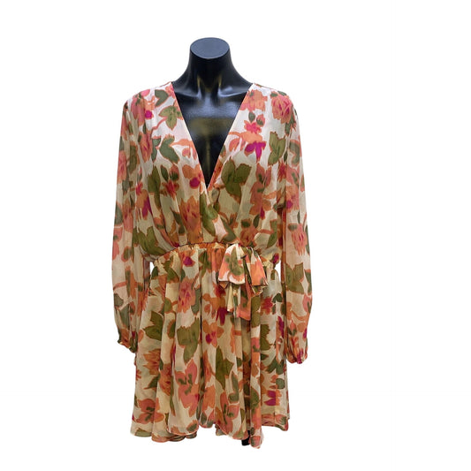 NWT Misa Los Angeles Floral Chiffon Mini Dress w/Tie Waist L
