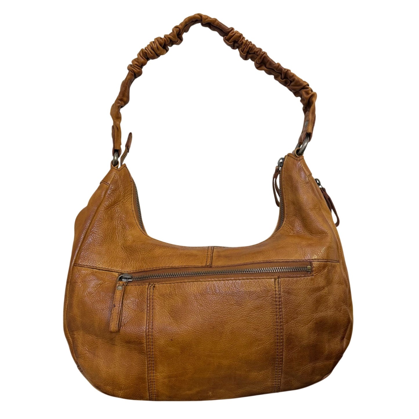 Spikes & Sparrow Leather Hobo Bag With Ruched Handle In Tan Brown