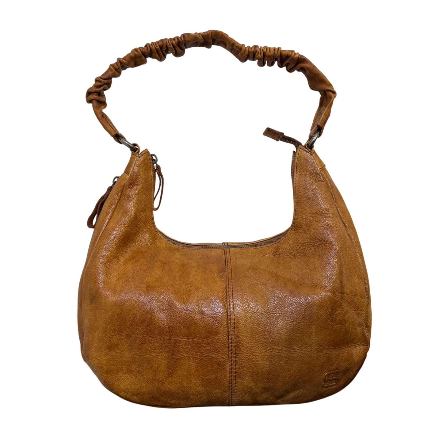 Spikes & Sparrow Leather Hobo Bag With Ruched Handle In Tan Brown