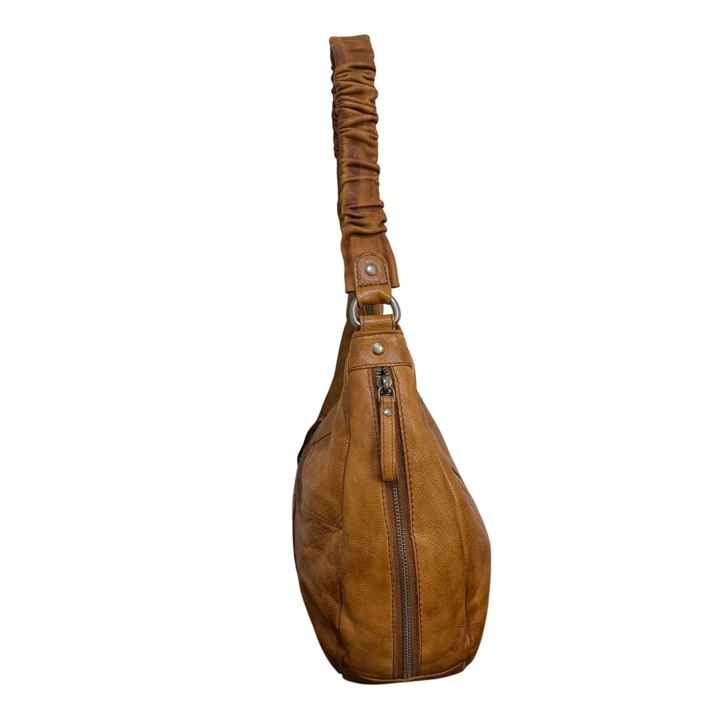 Spikes & Sparrow Leather Hobo Bag With Ruched Handle In Tan Brown