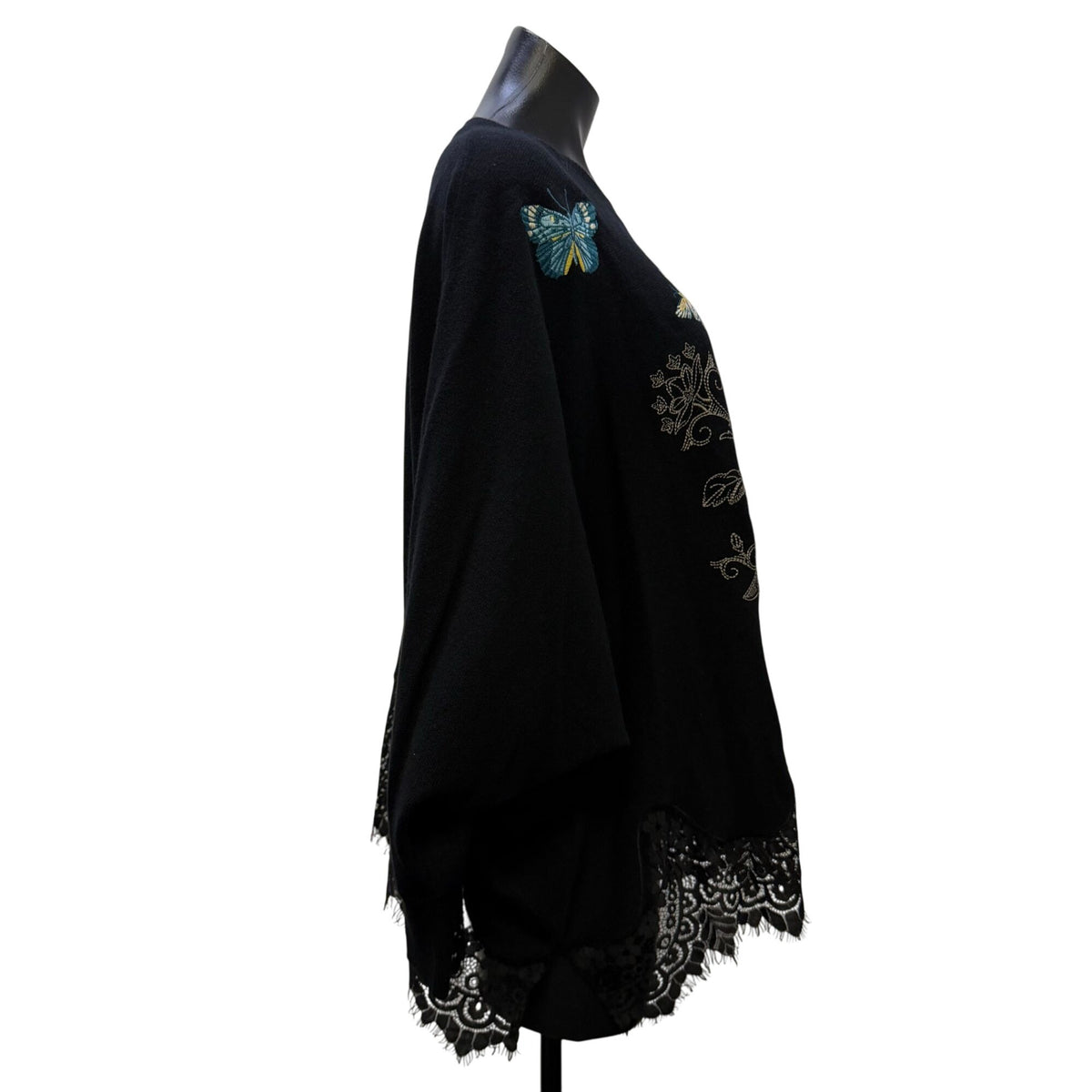 Johnny Was Lace Butterfly Pullover Black Multi L/XL