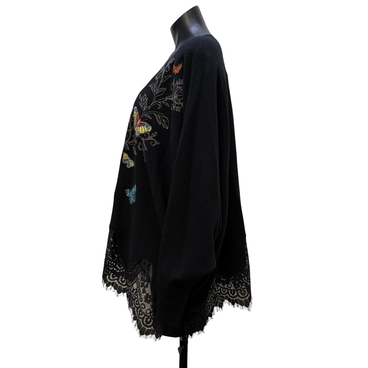 Johnny Was Lace Butterfly Pullover Black Multi L/XL