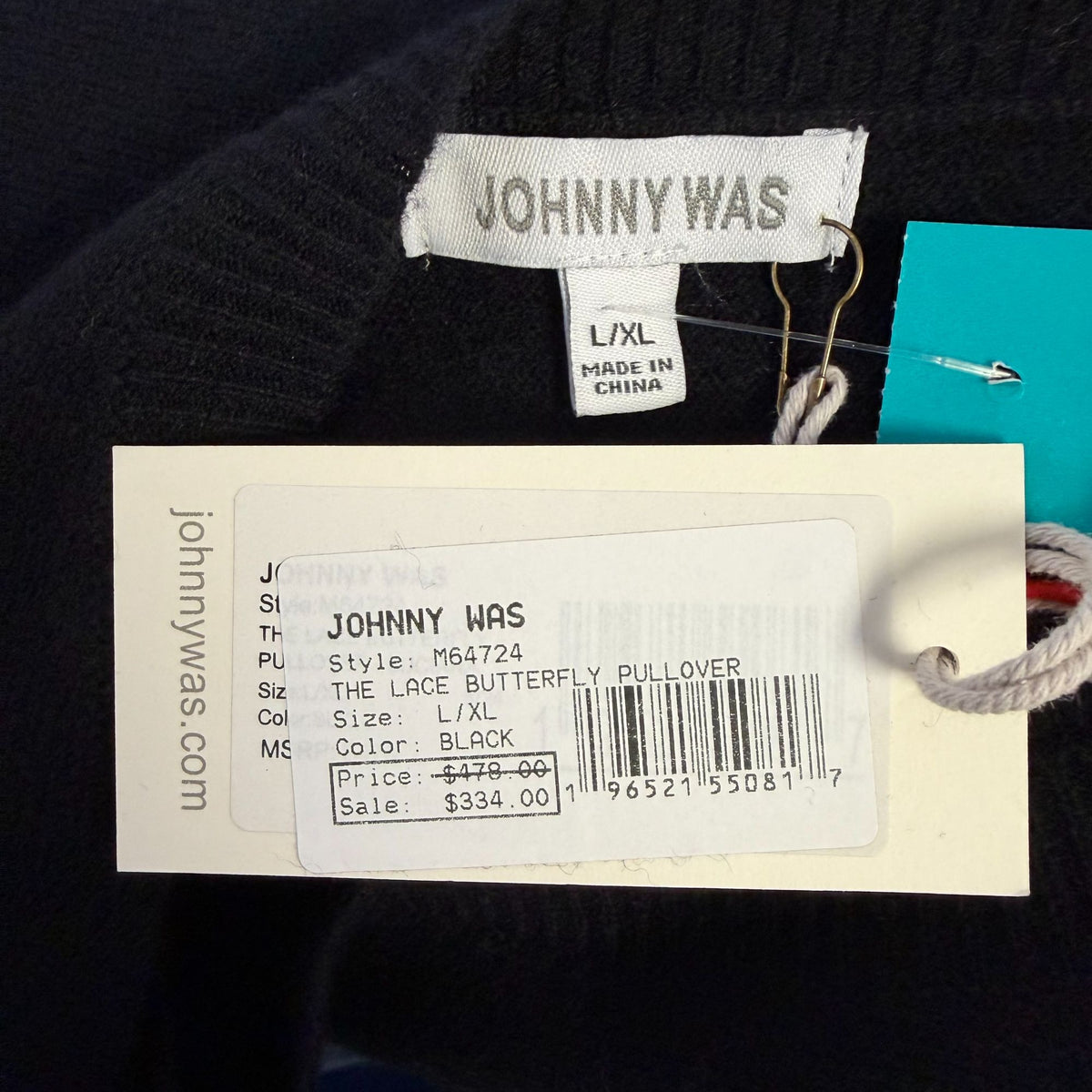 Johnny Was Lace Butterfly Pullover Black Multi L/XL