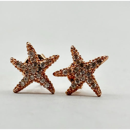 Starfish Stud Earrings 925 Sterling Silver Rose Gold Plated With CZ