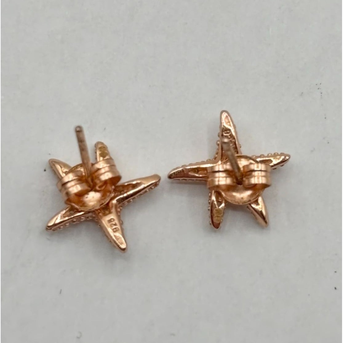 Starfish Stud Earrings 925 Sterling Silver Rose Gold Plated With CZ