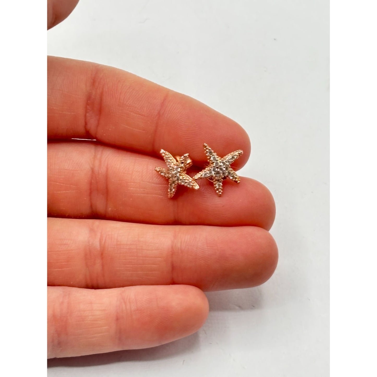Starfish Stud Earrings 925 Sterling Silver Rose Gold Plated With CZ
