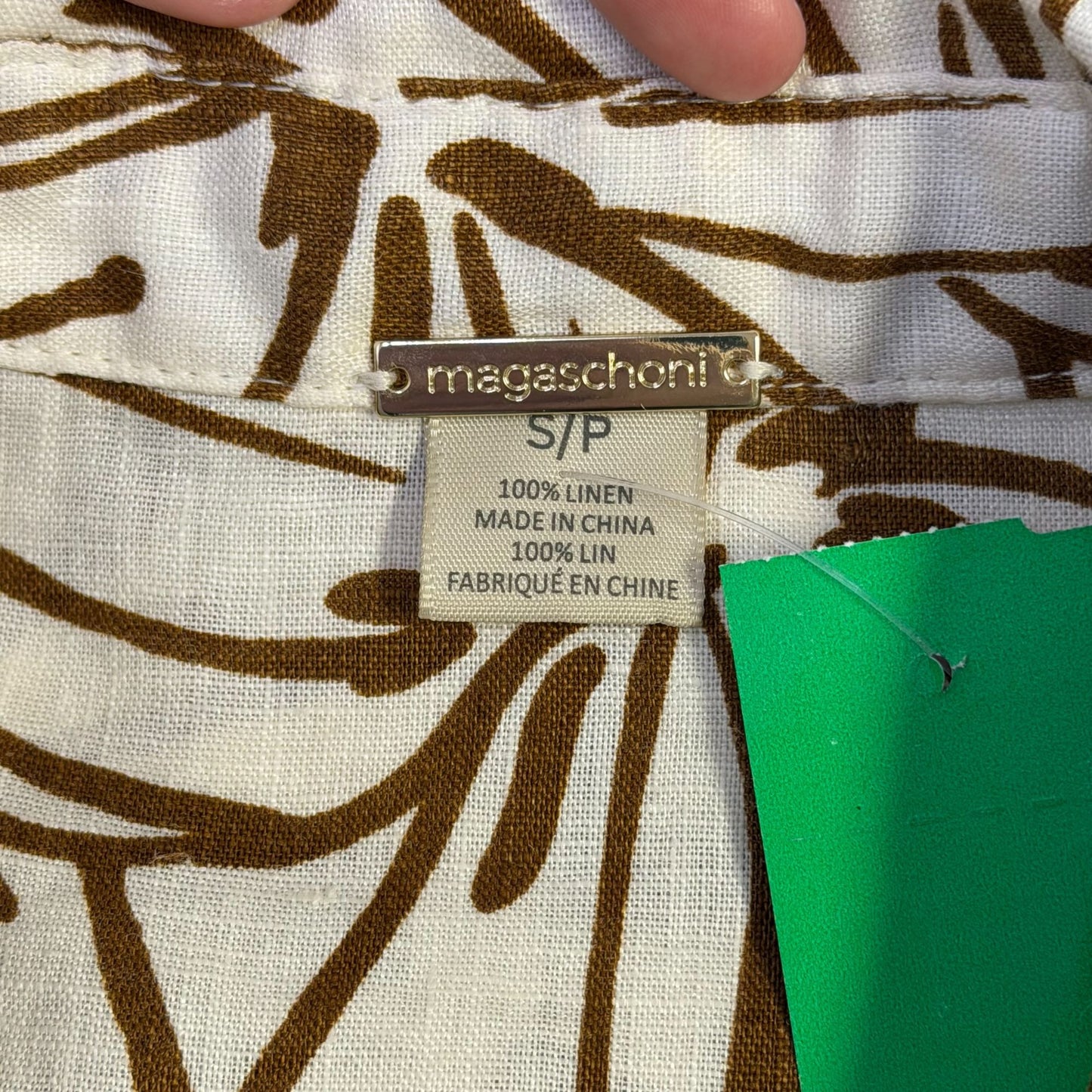 Magaschoni Linen Brown & White Floral Print Long-Sleeve Romper S