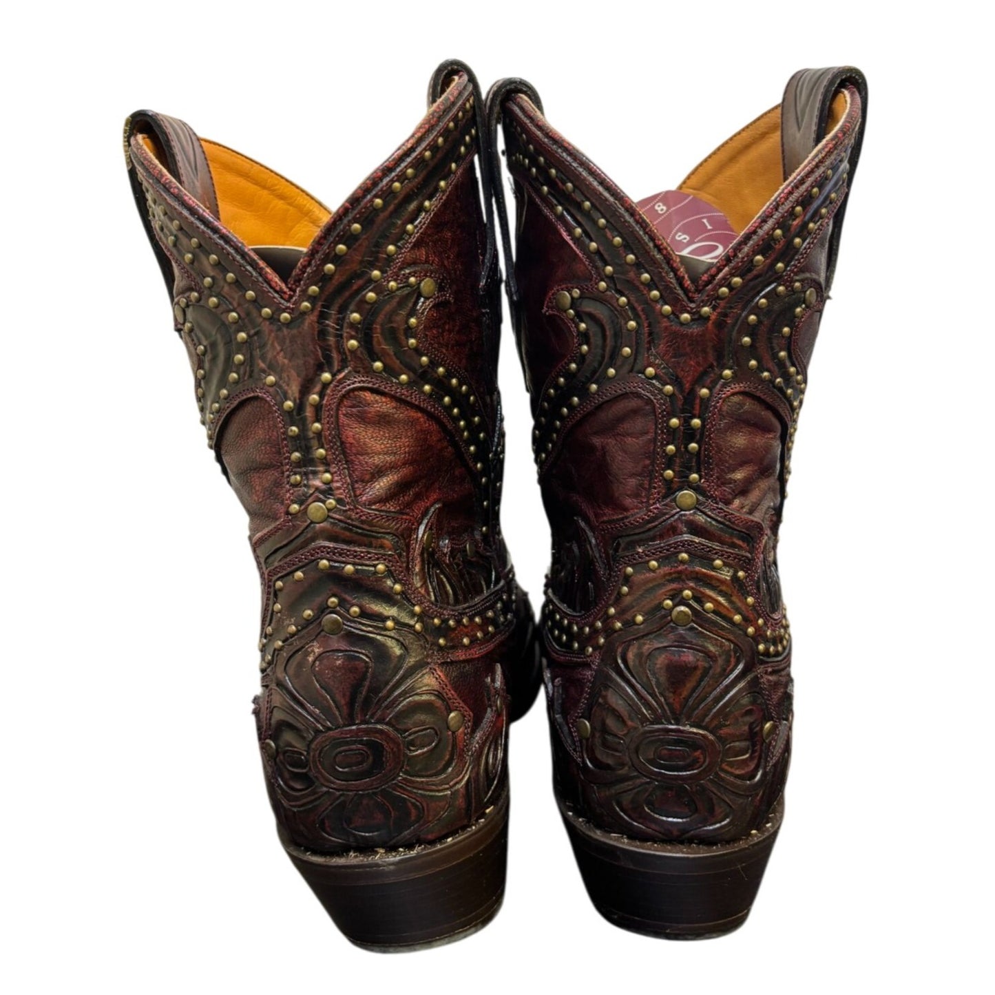 Lucchese Studded Leather Western Boots Red Black 9.5