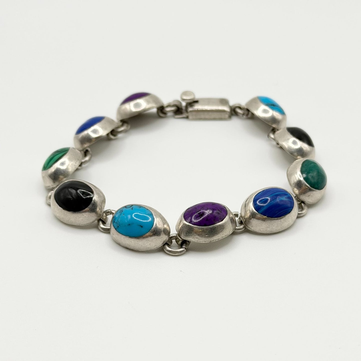 Mexico Multi-Stone 925 Sterling Silver Link Bracelet