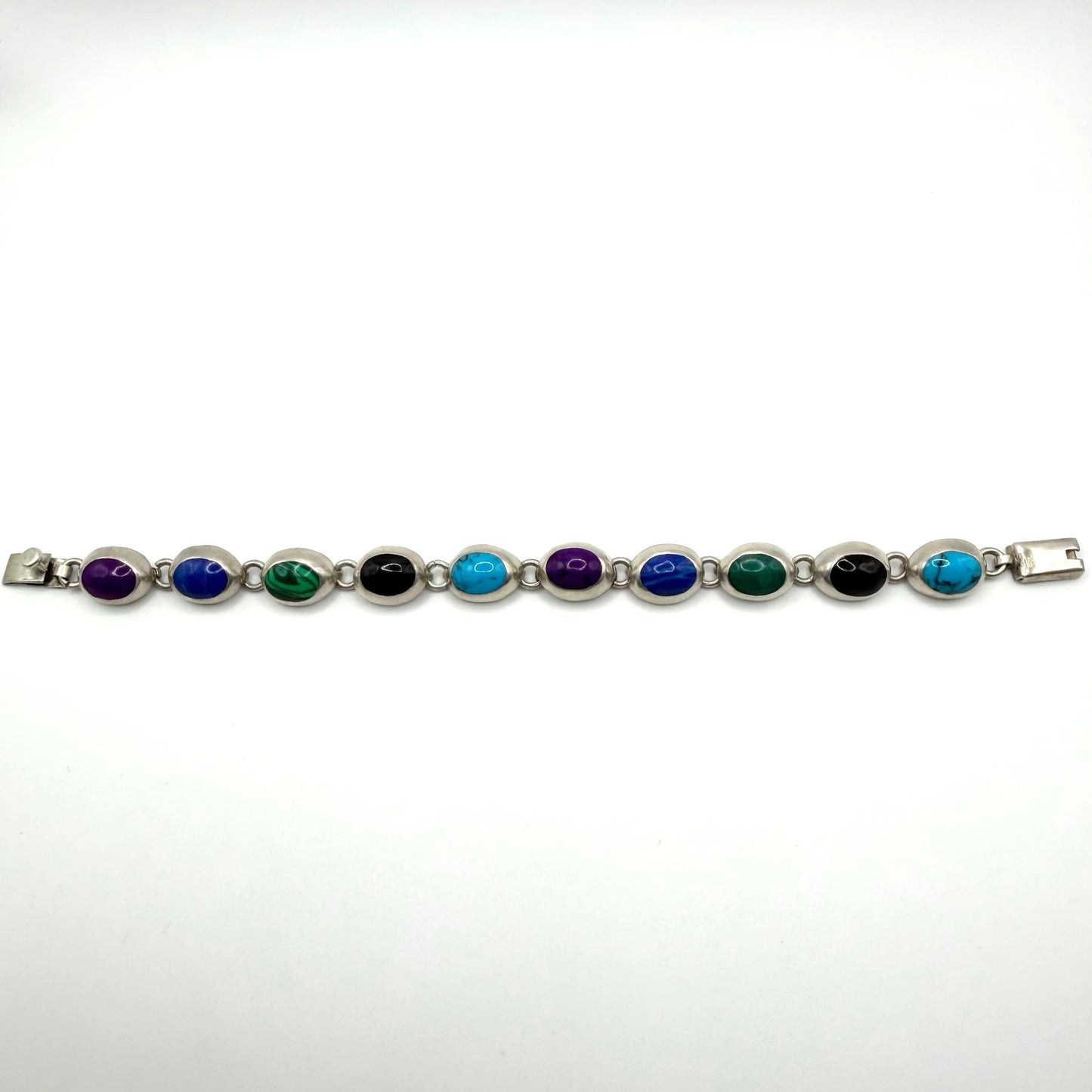 Mexico Multi-Stone 925 Sterling Silver Link Bracelet