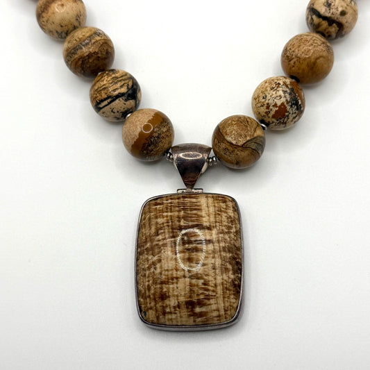 Sterling Silver Jasper Pendant Necklace With Toggle Clasp Stamped Starborn 925