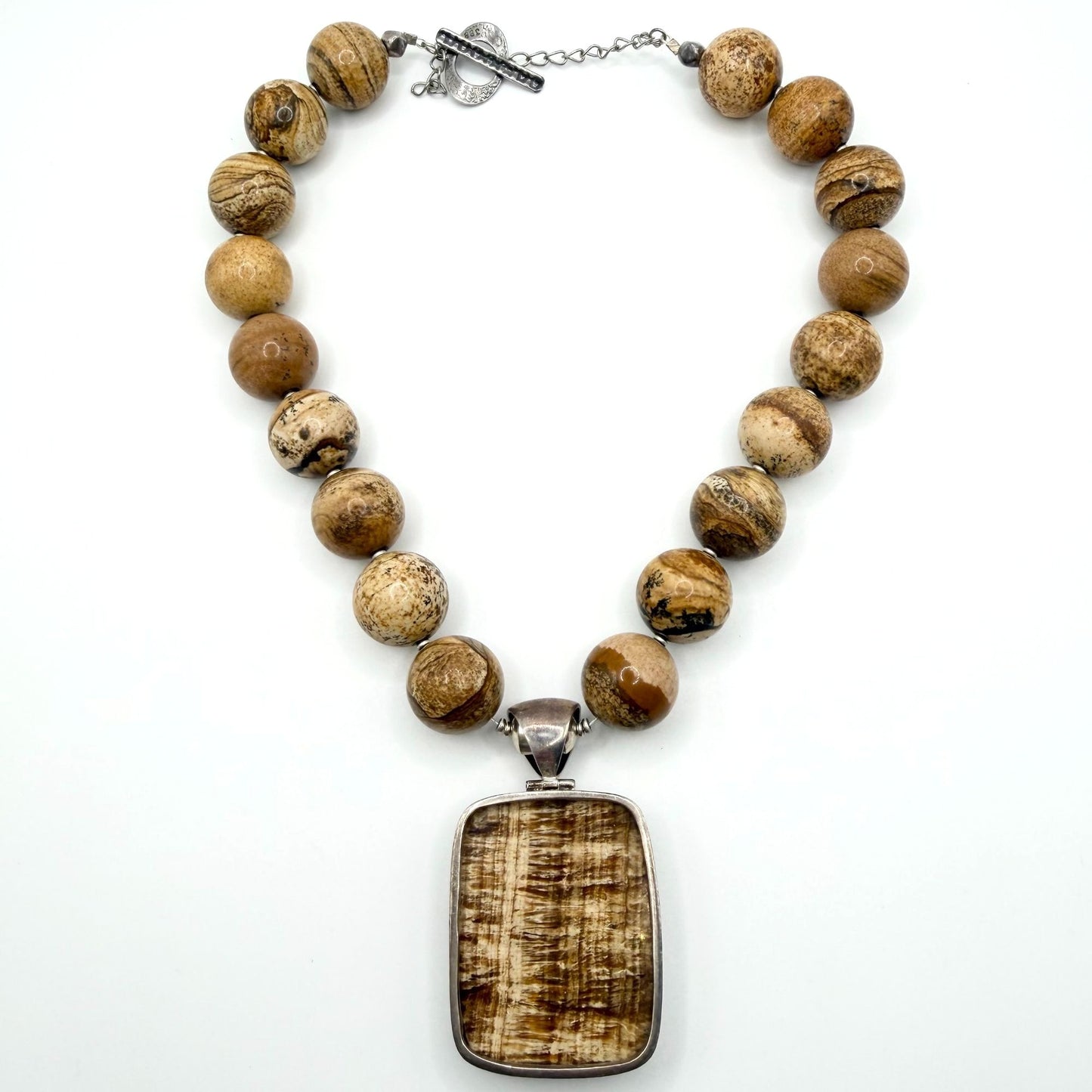 Sterling Silver Jasper Pendant Necklace With Toggle Clasp Stamped Starborn 925